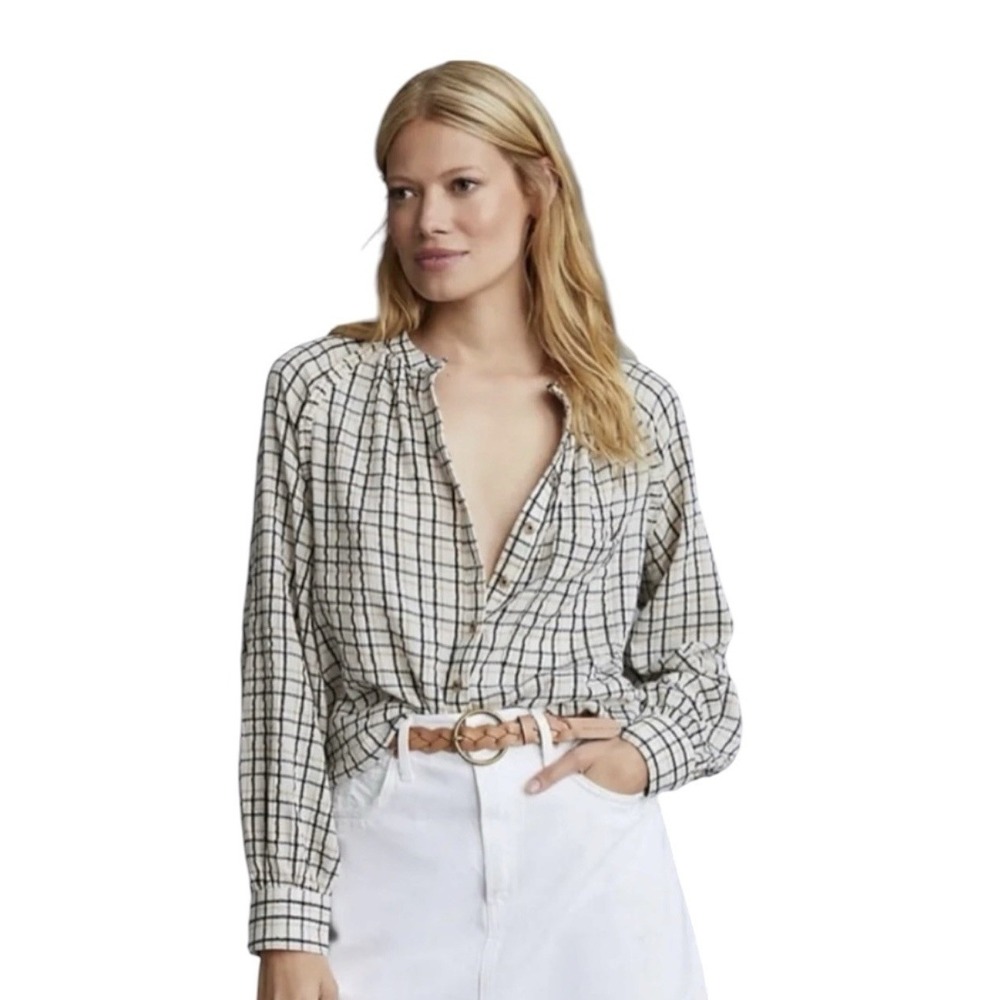 Anthropologie Pilcro Shirt Top Women's Medium Plaid Long Sleeve Button Front